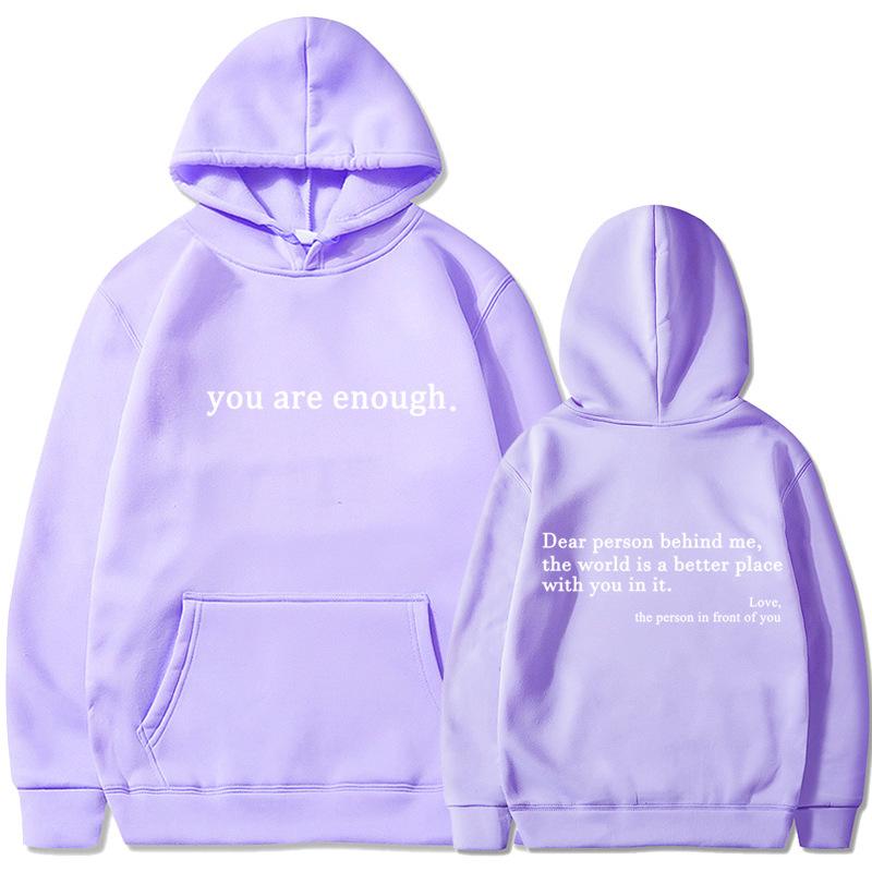 Men's and women's fleece sweater plain letter print pocket drawstring print hoodie
