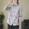 Spring Floral Linen Shirt with Lace Patchwork Long Sleeved Collar Casual Retro Cotton Linen Printed Shirt Blouses & Shirts