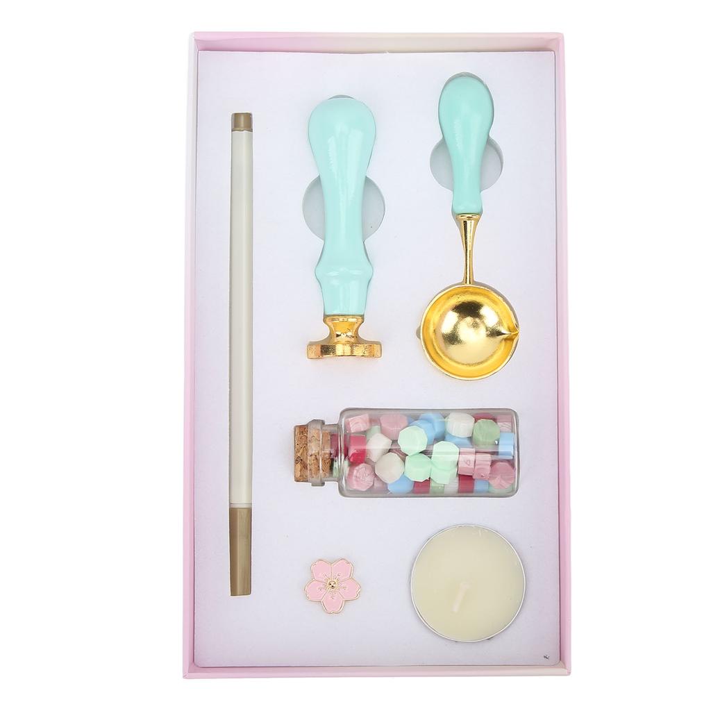 Набор для запечатывания воском Винтажная подарочная коробка с синей ручкой, цветочная брошь в виде цветка вишни, отсоединяется