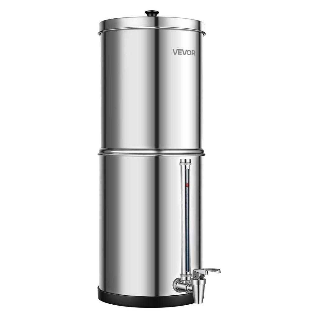 Gravity-fed Water Filter System, 5.68L 304 Stainless-Steel Countertop Water Filtration System, Reduces Lead and up to 99% of Chlorine, with 2 Carbon