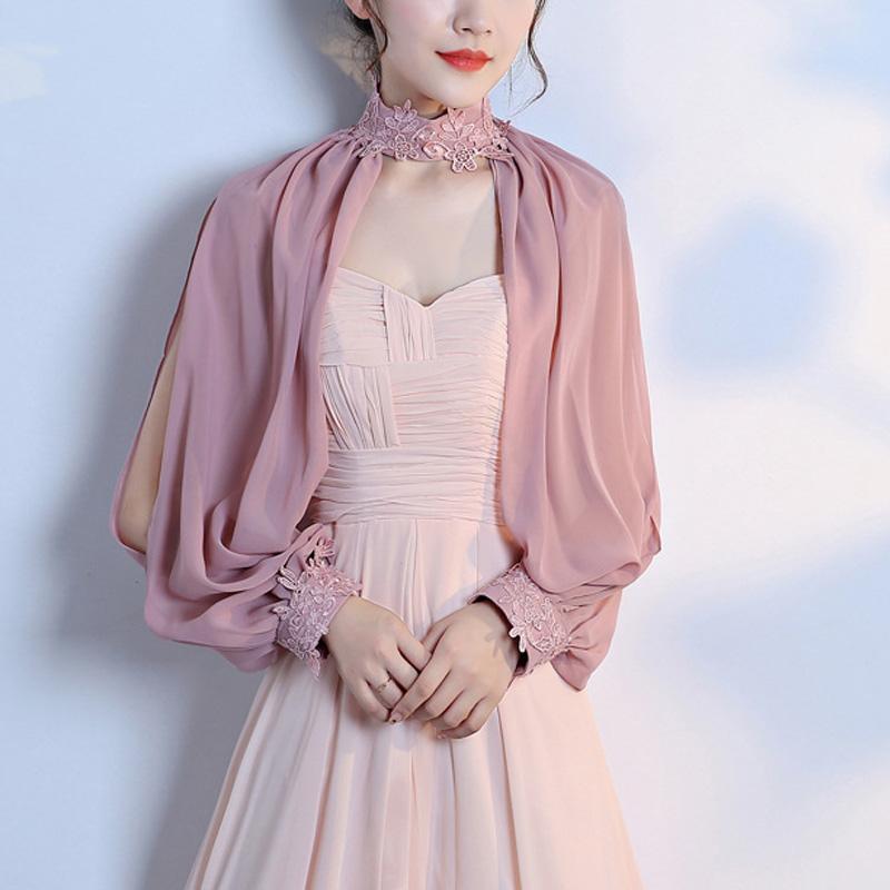 Элегантные мягкие шифоновые накидки для выпускного с длинными рукавами, свадебная шаль, летняя солнцезащитная свадебная накидка