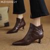 Women Leather Pointed Toe Ankle Boots Elegant Mid Heels Shoes Woman 2025 Trend Fashion Winter New Snow Chelsea Boots Mujer Botas