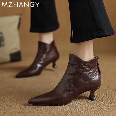 Модные женские кожаные ботильоны с острым носком, элегантные туфли на среднем каблуке, женская мода 2025 года, новые зимние ботинки челси Mujer Botas
