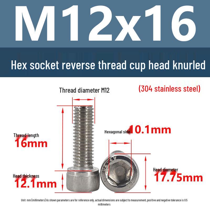 Yigu Yigu 304 Stainless Steel Reverse Thread Knurled Hex Socket Cup Head M6-M12 Screws