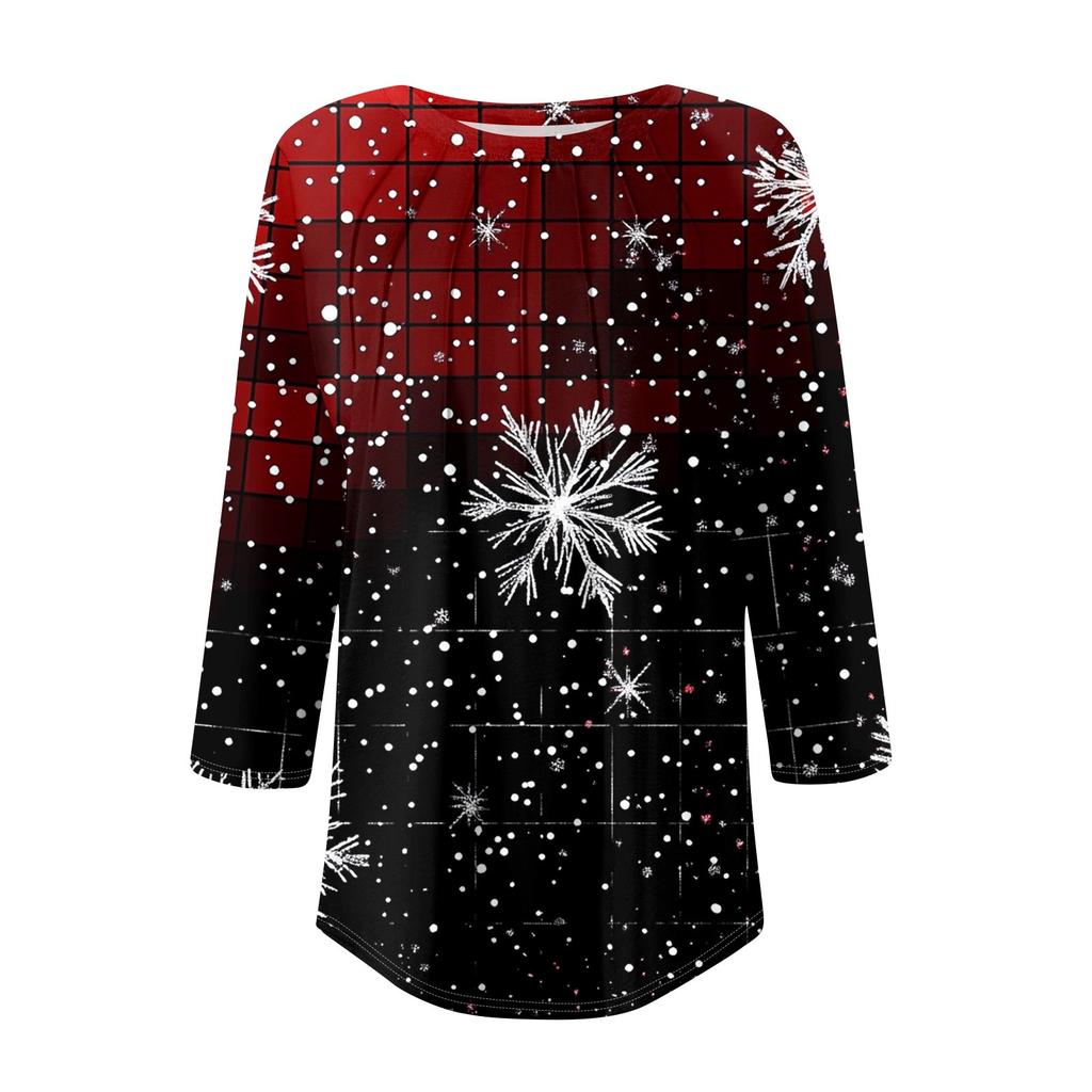 Женская модная повседневная футболка с круглым вырезом и рукавом семь четвертей в стиле ретро с принтом, плиссированная футболка