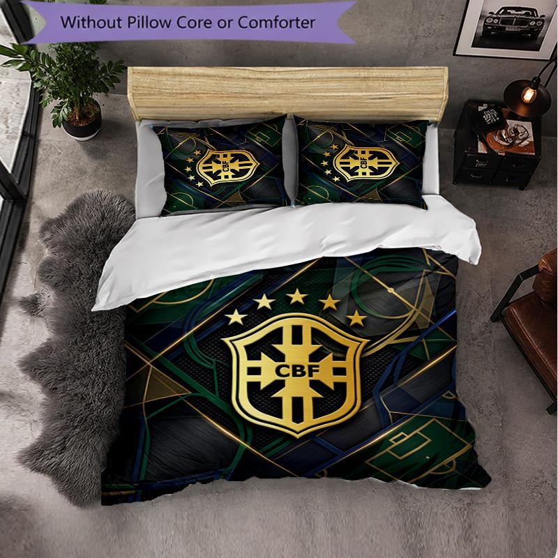Brazil Football Pattern 3 Pieces Bedding Set Soft Microfiber Duvet Cover with Pillow Cases for Bedroom