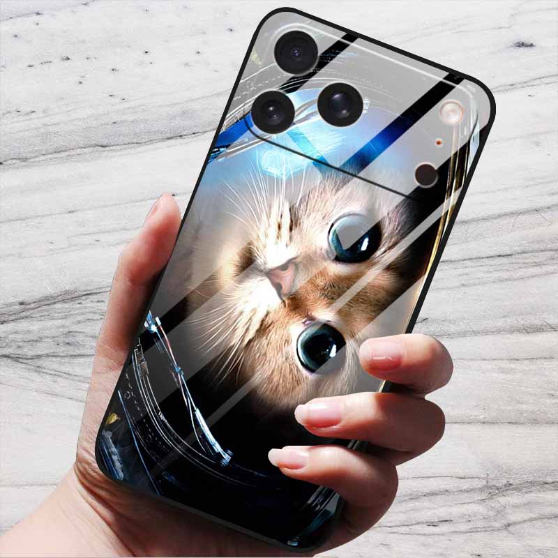 Милый Чехол Для iPhone 17 Pro Plus Capa 17 Pro Max Бампер Роскошный Закаленное Стекло Жесткая Задняя Крышка iPhone17 Air Funda Животные Узоры