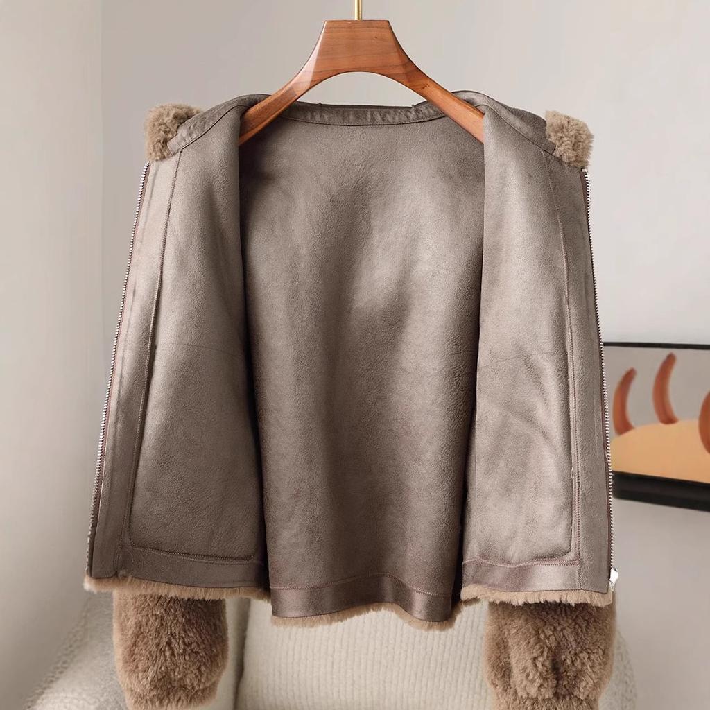 Кашемировое пальто с капюшоном, женское короткое пальто из меха ягненка, полная шерсть