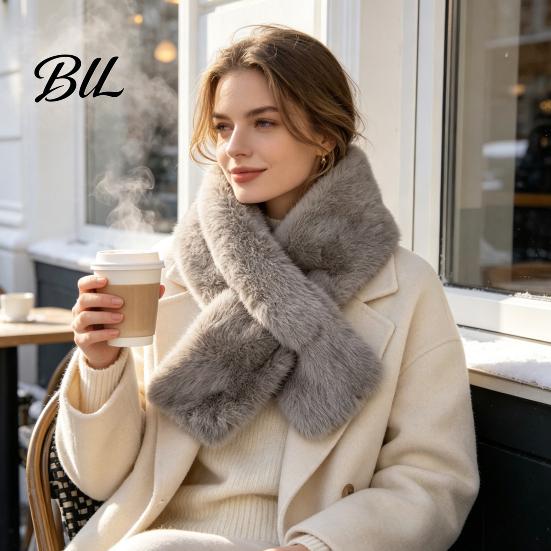 Heat Storage Neck Protection Women Imitation Mink Fur Scarf, Thickened Soft Plush Thermal Winter Wrap Warmer, Cold Weather Elegant Shawl Accessory for