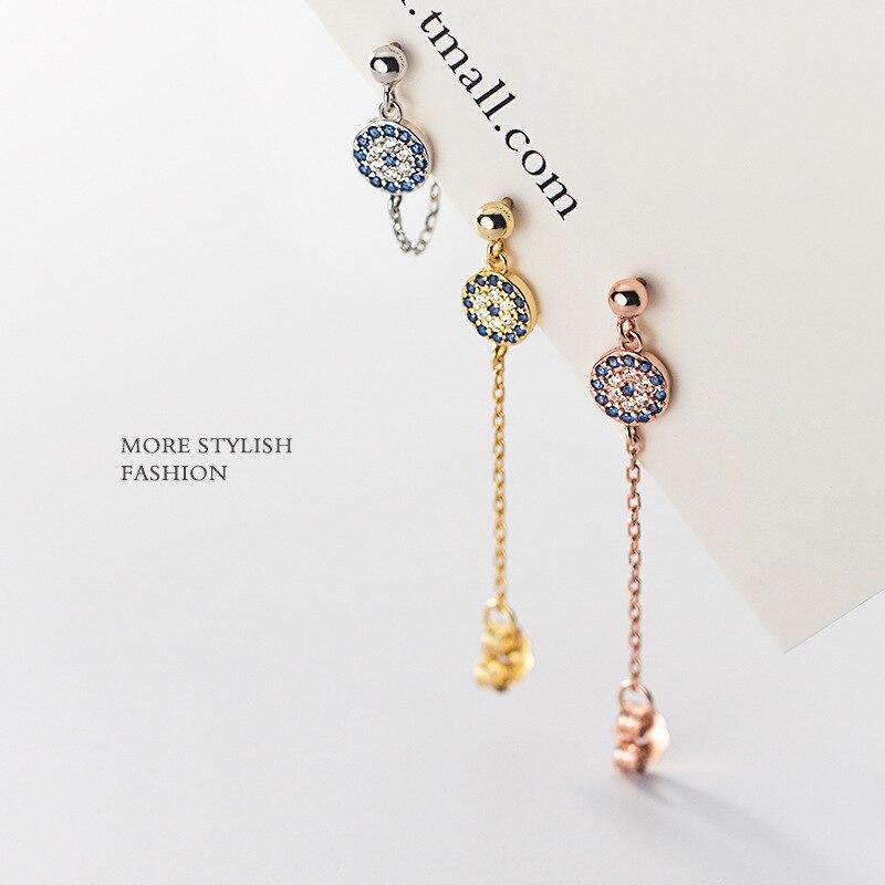 925 Sterling Silver Hip Hop Chain Blue Demon Eye Zircon Pendant Stud Earrings Women Bohemian Goth Party Evil Eyes Jewelry