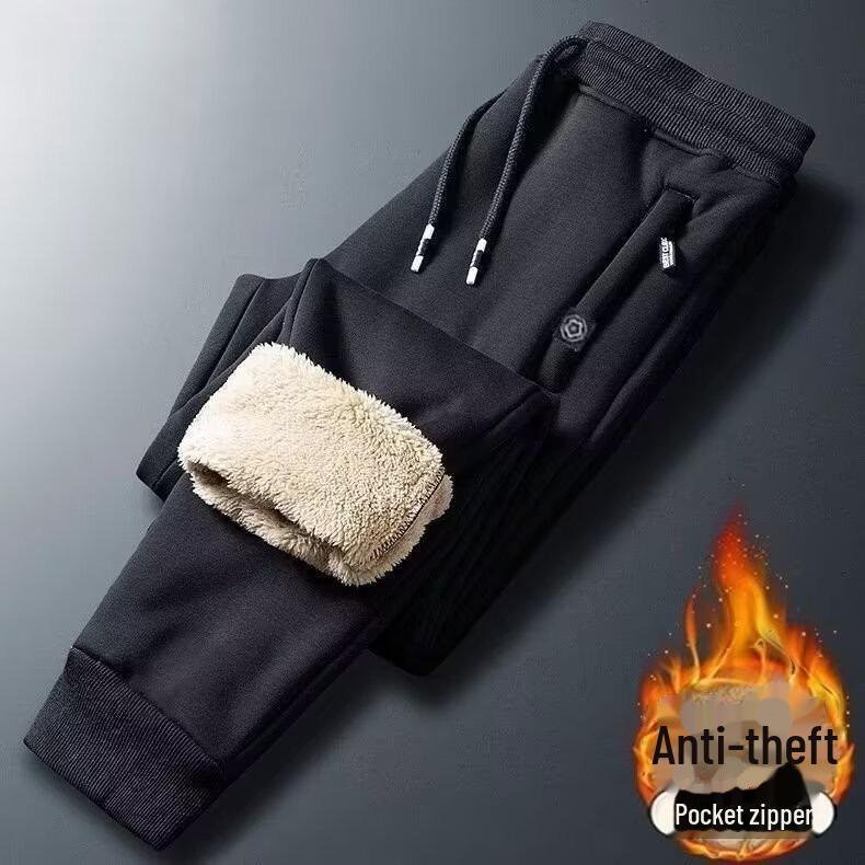 Мужские повседневные брюки из овчины - плотный бархат, карманы на молнии, свободный крой, теплые леггинсы для осени/зимы