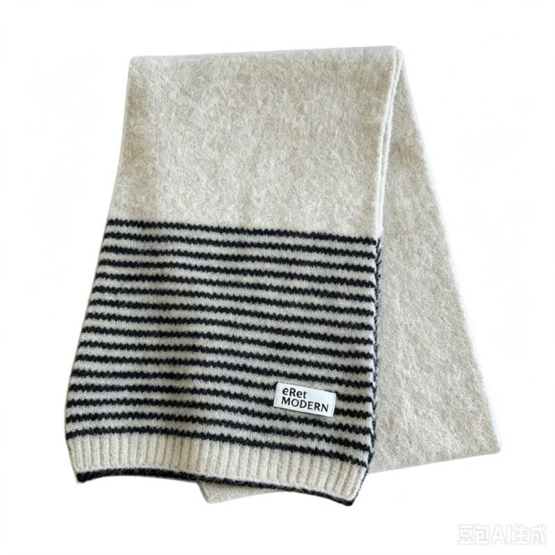 Korean Style Striped Knit Wool Blend Scarf Women Winter Warm Thick Neck Wrap