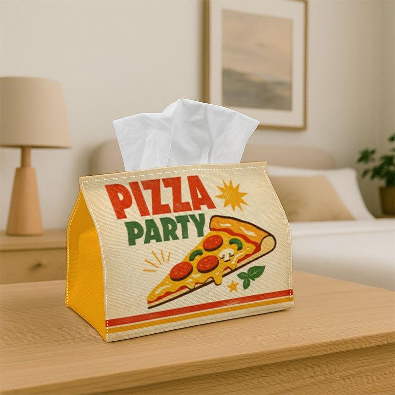 2D Flat, 1pc Tissue Box Featuring Pizza Food Font in Vintage Pop Art Style - A Versatile Napkin Holder Suitable for Home, Parties, and Car Decor - A S