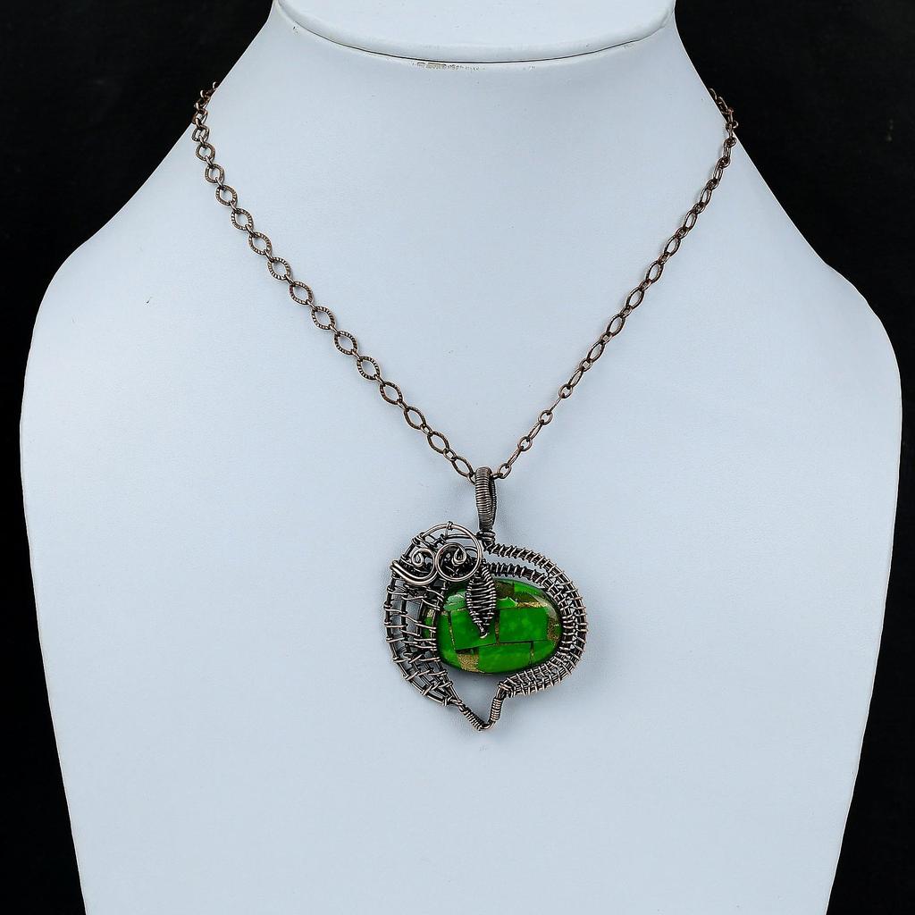 Медный зеленый бирюзовый кулон, медная проволочная обертка, подвеска ручной работы из драгоценных камней, проволочная обертка, ювелирные изделия в стиле бохо, медные украшения для подарка