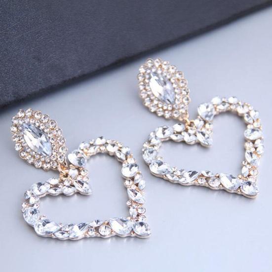 1 пара женских висячих сережек с большим полым сердцем, цветной декор из страз, преувеличенные серьги для вечеринок, клубов, свиданий, висячие серьги, украшения для ушей