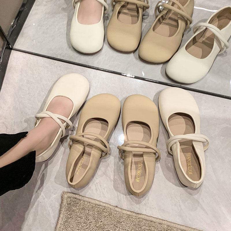 Single shoe women's 2025 new summer French pumps soft sole flat shoes gentle granny shoes Mary Jane small leather shoes