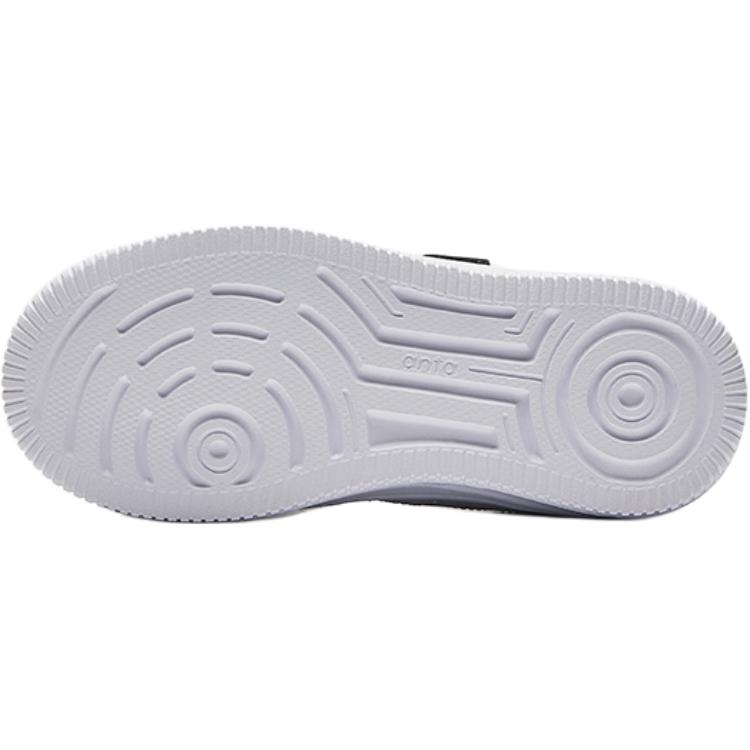 Anta Kids Synthetic Leather Simple Versatile Lightweight Shock Absorption Low-Top Kids Skate Shoes Kids Sneakers Black Blue White A12449988-2