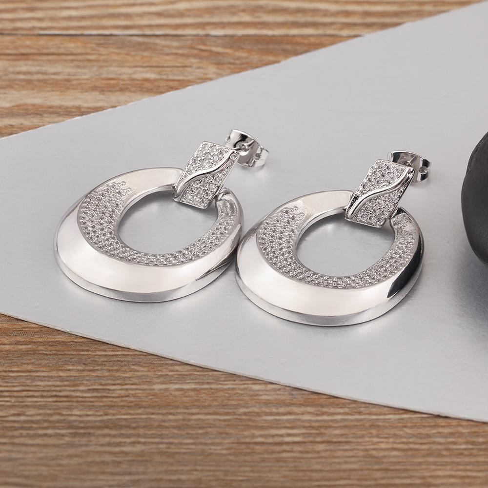 Nidin New Arrival Trendy Round Shape Hollow Design Charm Earrings For Women Inlaid Shiny Crystal Zircon Ear Jewelry Accessories