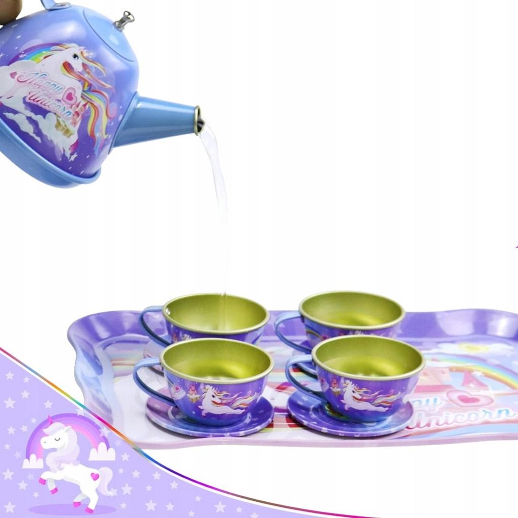 Metal Tea Set: Jug, Cups, Tray, Sweets, Suitcase