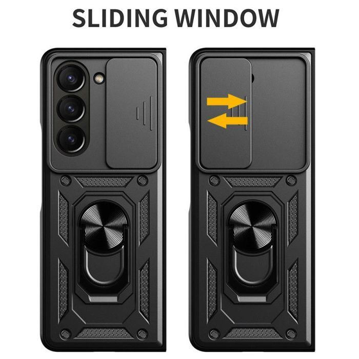 Coque de protection - BOOLING - pour Samsung Galaxy Z Fold 7 - Noir - Anneau rotatif - 2 Verres Trempés