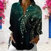 Women Plus Size Black Gold Geometric Printed Collared Long Sleeve Button Front Shirt