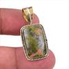 Natural Unakite Gemstone 925 Solid Sterling Silver Two Tone Pendant 1.50" W4t48