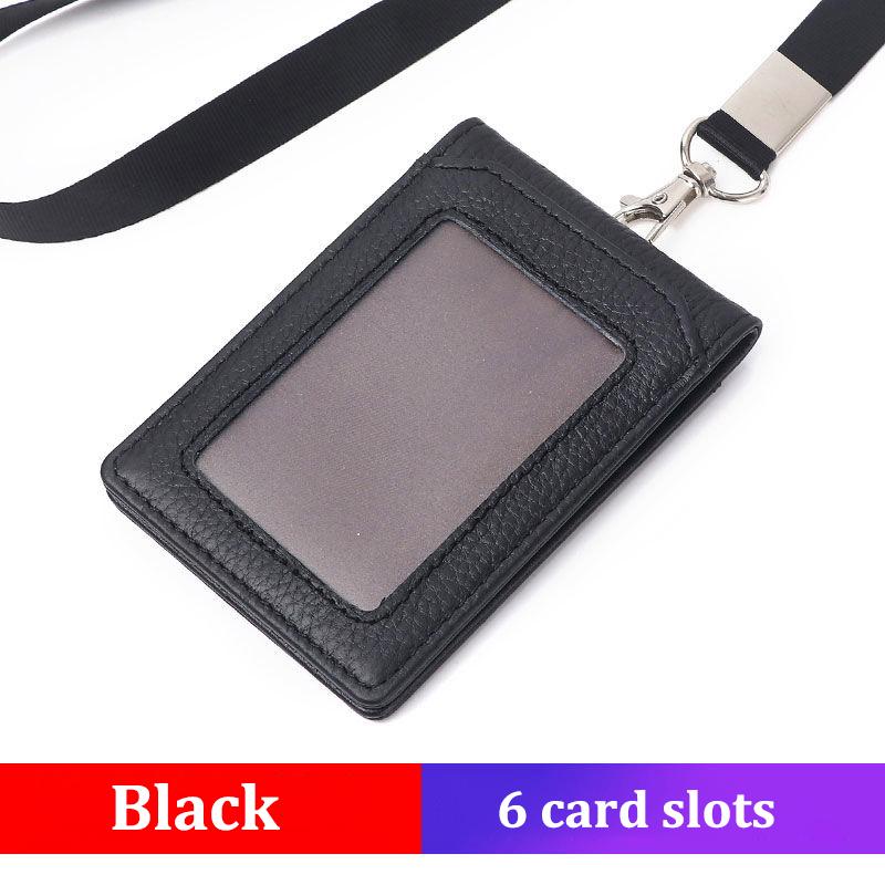Luxury Business Work ID Badge Holder with Lanyard Multiple Card Slots Staff Office Supplies Genuine Leather Men and Women Name Tag Bus Card Holders