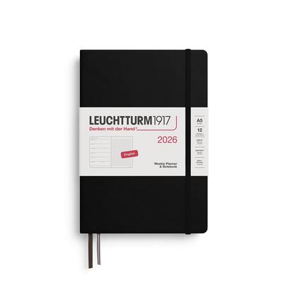 Планер Leuchtturm 2026, начало в январе, A5, Еженедельник, Точечный, Черный, 372700, Официальный импорт