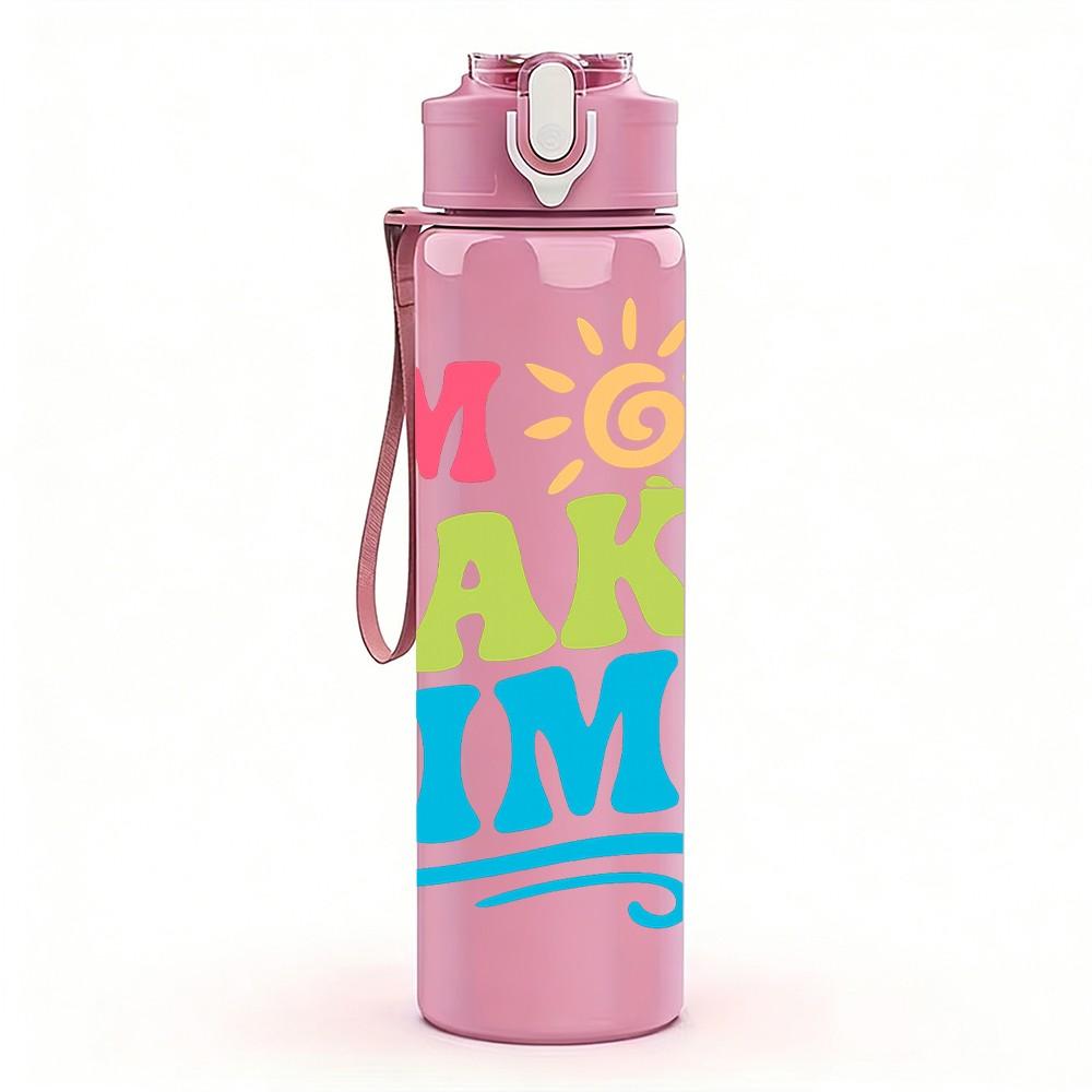 1PC Im On Lake Time Quote 750ml Color Plastic Sports Water Bottle Leakproof Flip Straw Lid Suitable for Sports Office Home Use