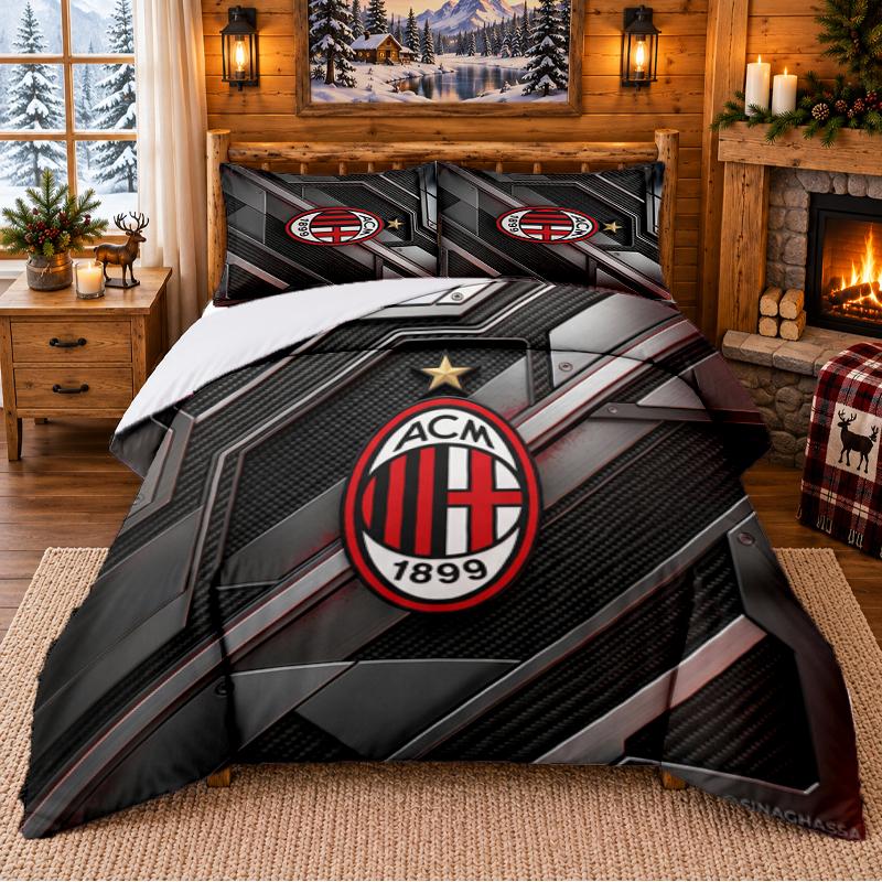 Печатный комплект постельного белья из 3 предметов с узором AC Milan, простыня, наволочка для декора спальни