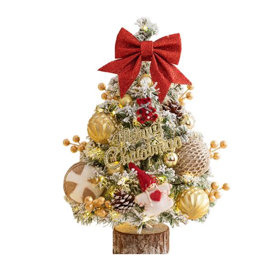 Yousheng Mini Christmas Tree with LED Light Pre-lit Small Artificial Snow Flocked Tree with Ball Ornaments for Xmas Tabletop Indoor Holiday Decor