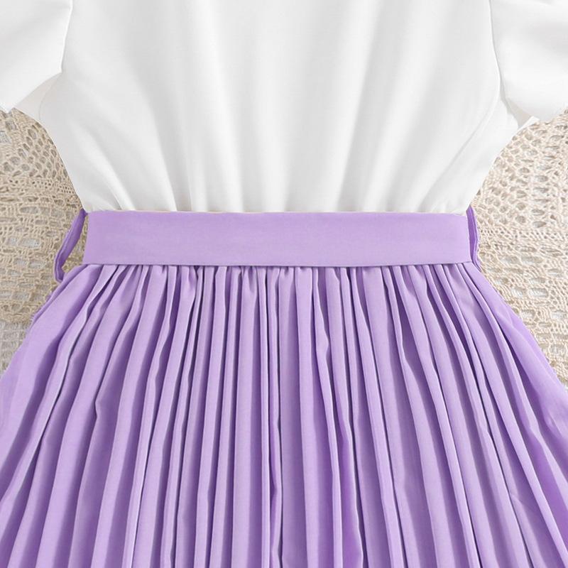 Платья для девочек 8-12 лет Одежда для девочек Весна и лето Новые платья принцесс с рукавами-крылышками и цветными блоками