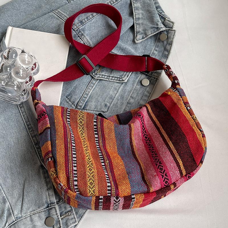 Сумка через плечо в племенном стиле, складная, кроссбоди, на молнии, в полоску, сумка-хобо кроссбоди для женщин, повседневная сумочка CLE