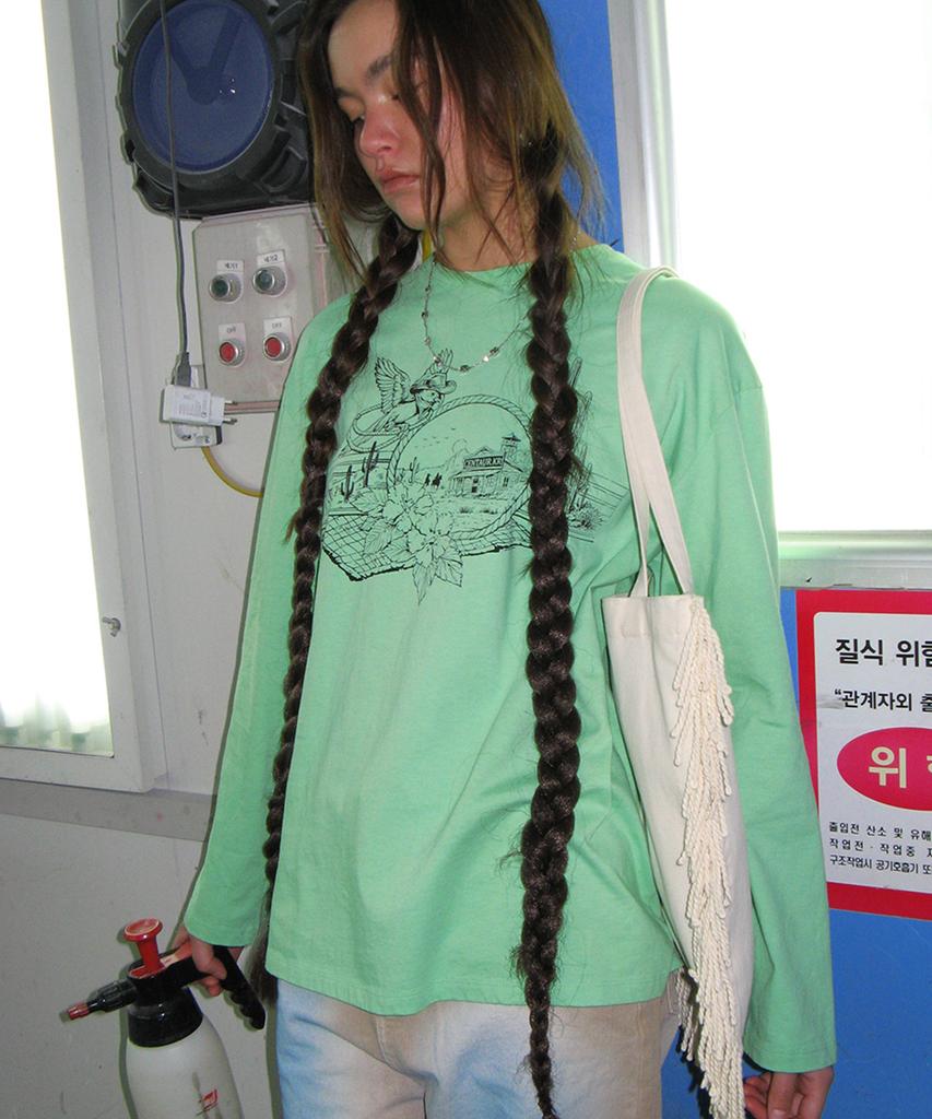 CENTAUR.KR Western Washed Long Sleeve T-Shirt_Mint