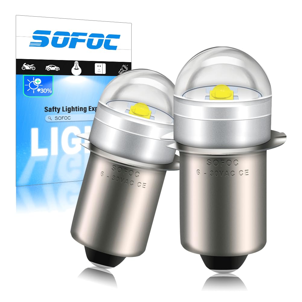 SOFOC Светодиодная лампочка для фонарика P13.5S 6-30V ACDC 6000K Белый Декоративный свет Индикаторная лампа для DIY Наружный Велосипедный Фонарь Maintenance Ручной фонарик (2pcs)