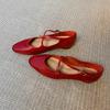 Washed Cowhide~ Red Ballet Shoes Retro Leather Cross-strap Mary Jane Shoes Women's Round Head Shallow Mouth Flat-soled Single Shoes