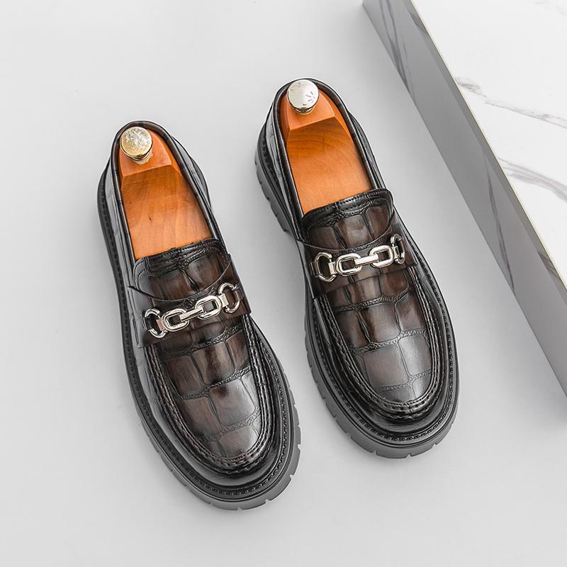 Мода Мужские Модные Лоферы Мужские Толстоподошвенные Износостойкие Деловые Брендовые Кожаные Туфли Джентльменские Социальные Туфли Размер 38-46 Мужская Обувь