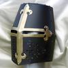 Medieval Crusader Knight Helmet Black Templar Great Helm with Brass Cross Gothic LARP Armor Cosplay Costume Prop
