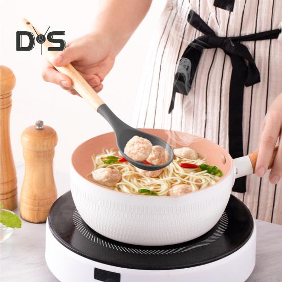 12 шт. силиконовый кухонный набор, лопатка, ложка, антипригарная жаропрочная кухонная утварь с деревянными ручками, ведро для хранения всей кухонной утвари