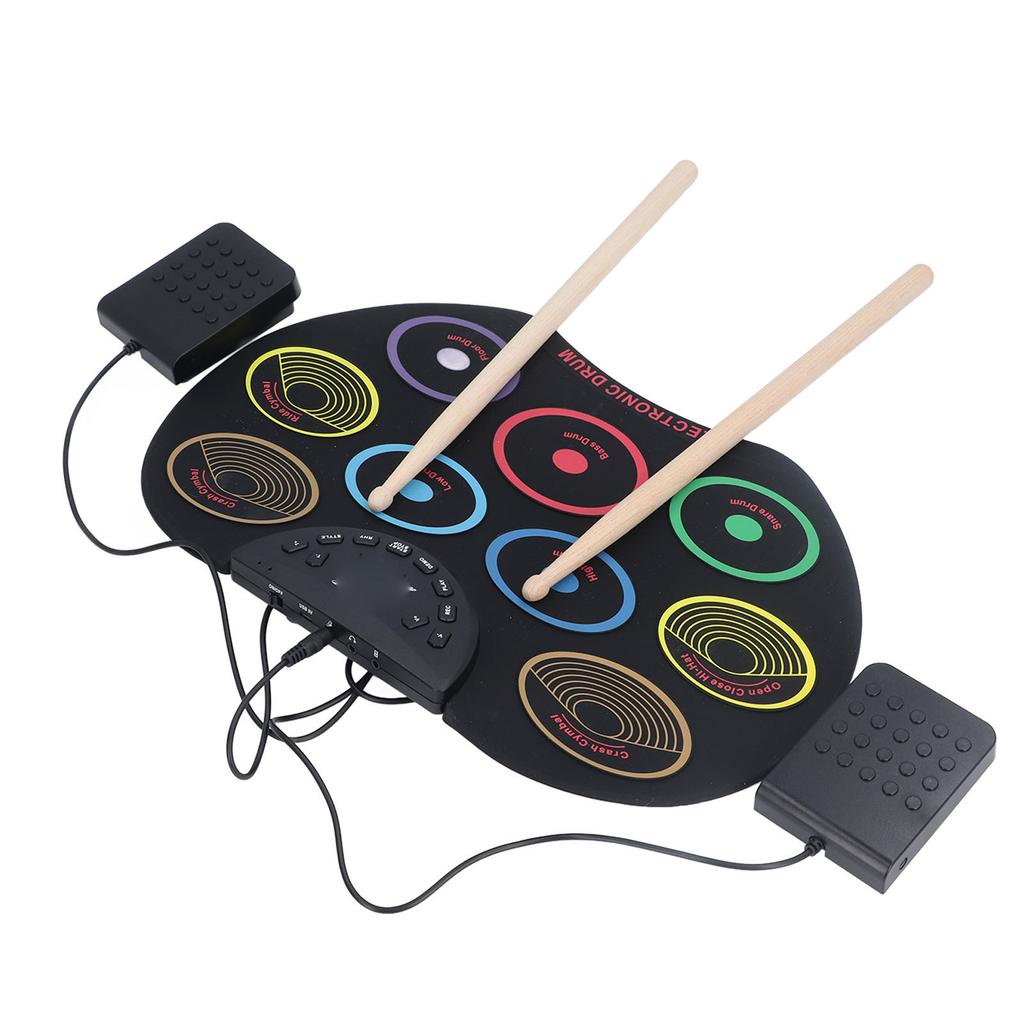 Электронная барабанная установка, портативная, простая в использовании, сворачивающаяся барабанная педаль, барабанные палочки для детей