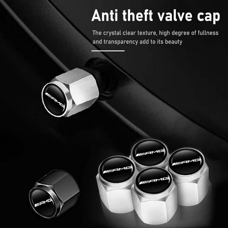 BTY4 5pcs Metal Car Tire Wheel Theftproof Cap Air Valve Stem Cover For Mercedes Benz AMG A B C E S G Class A180 CLK CLA GLE GLC W212