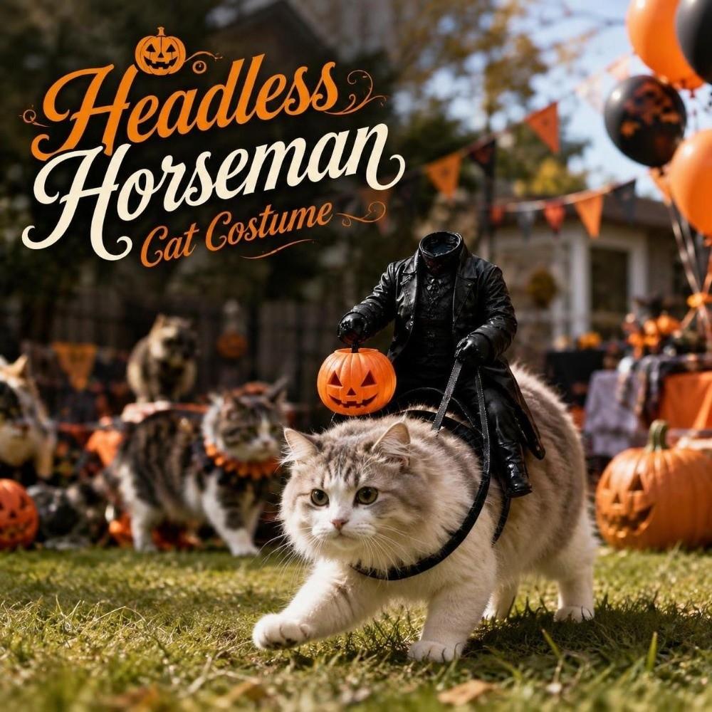 3D Halloween Pet Costume Pumpkin Cat Saddle Costume Headless Horseman Cat Costume Halloween Party
