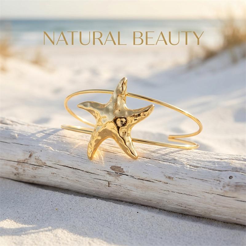 Fashion Simple Starfish Open Arm Bangle for Women Ocean Series Upper Cuff Bracelet Summer Holiday Jewelry Accessories