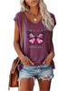 Women Fashion V Collar Short Sleeve Top Summer Casual Print T-shirt