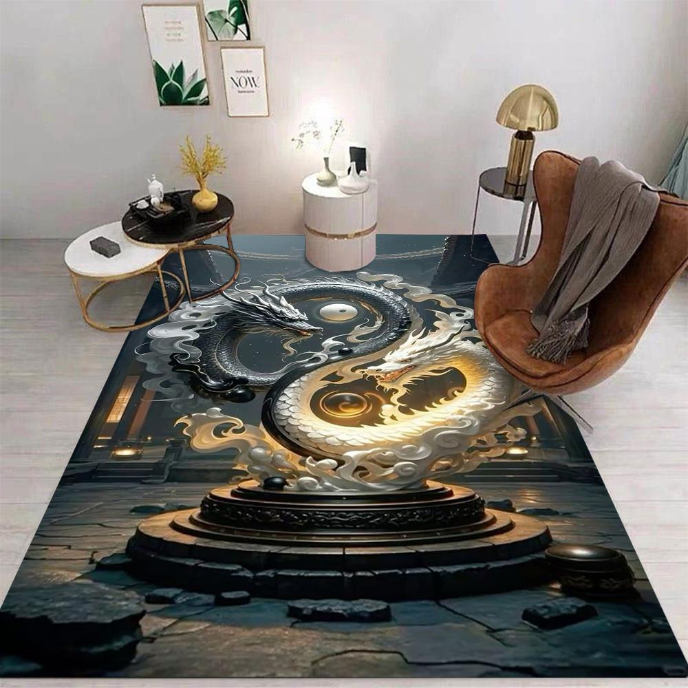 Chinese Style National Trend Carpet Taoist Tai Chi Dragon Crane Auspicious Cloud Patterns Non Slip Rug For Living Room Decor
