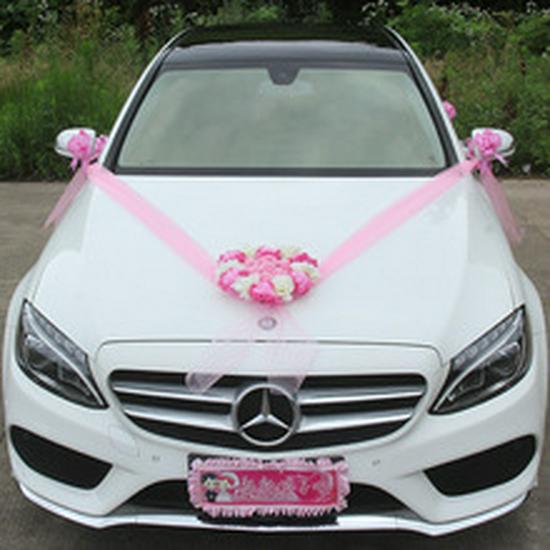Heart-Shaped Bear Wedding Car Decoration Set - Simulated Flower Arrangement