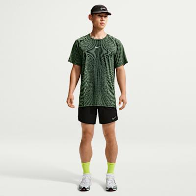 Men's Nike Running T Shirts Men's Black/Light Green Crew Neck Moderate