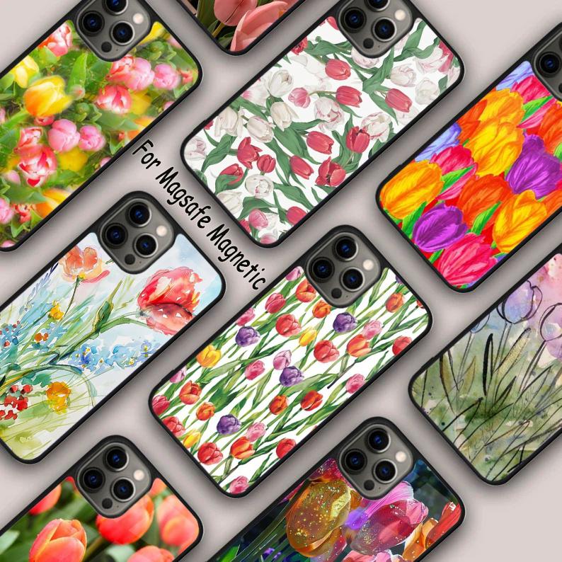 Spring Tulips Flower Magnetic Phone Case For APPLE iPhone 17 Air 16 14 13 12 Pro Max 15 Plus Wireless Charge With MagSafe Cover