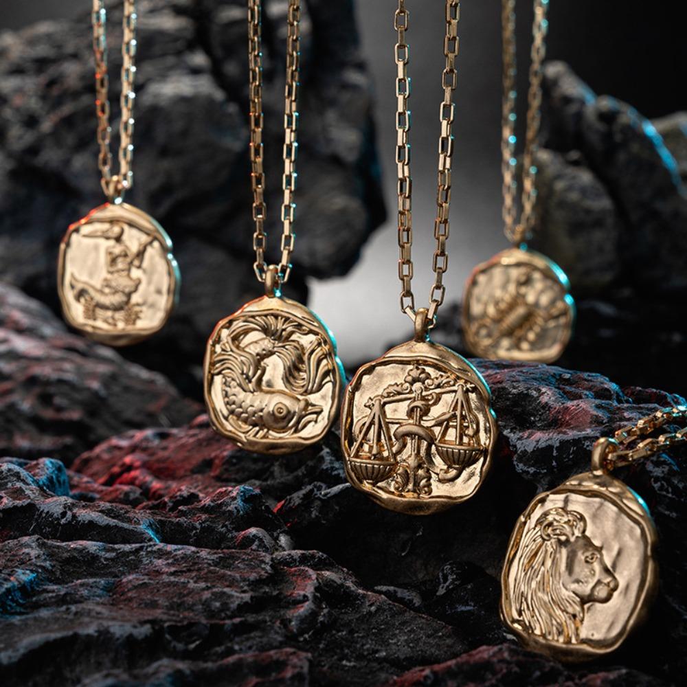 Pendant 12 Constellation Necklace Neck Jewelry Vintage Golden Necklace  Vacation