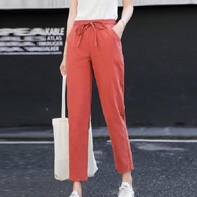 Женские летние свободные тонкие брюки-шаровары из хлопка и льна для отдыха, однотонные, со средней посадкой, брюки Nine Radish